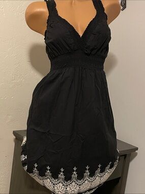 Cotton Sundress by Event Black stretch V-Neck Embroidered Hem Sundress